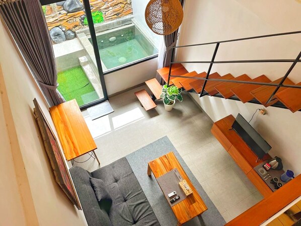 Apartment, Balcony, Pool View | Living area | TV