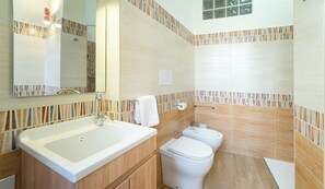 Douche, séchoir à cheveux, bidet, serviettes fournies