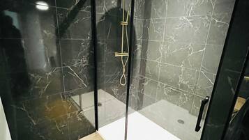 Shower, hair dryer, toilet paper