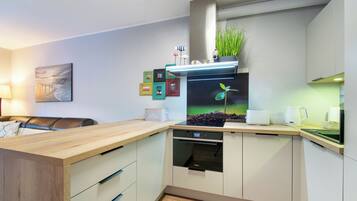Apartamento clássico, sacada | Cozinha americana privada | Cafeteira/chaleira, chaleira elétrica