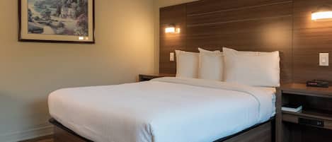 Desk, laptop workspace, free WiFi, bed sheets