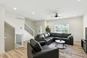 Townhome, 3 Bedrooms | Living area | Smart TV, streaming services - Modern Townhome Retreat In Prime Location 3 Bedroom Townhouse (Iowa City)