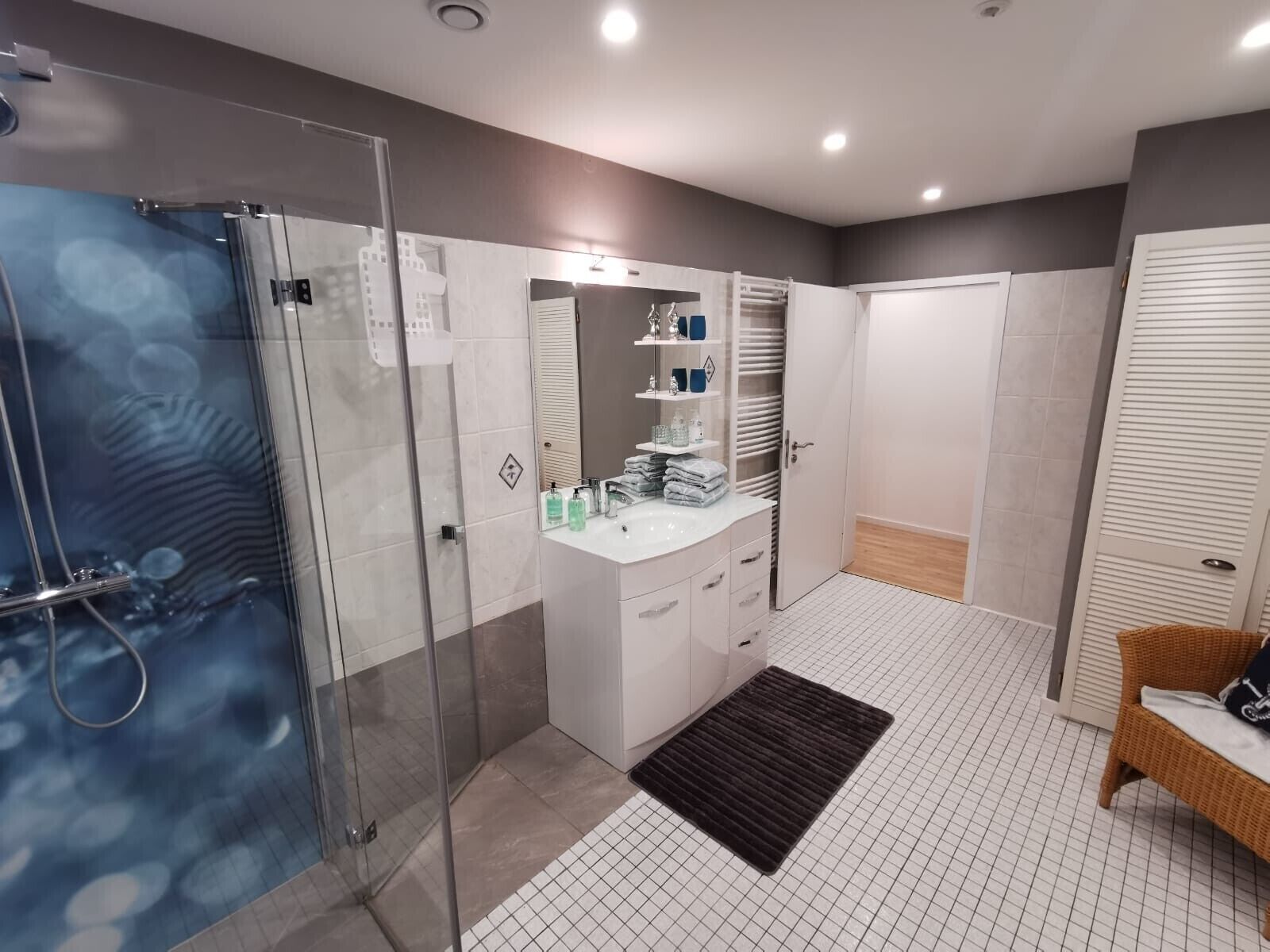 Dusche, Haartrockner, Handtücher