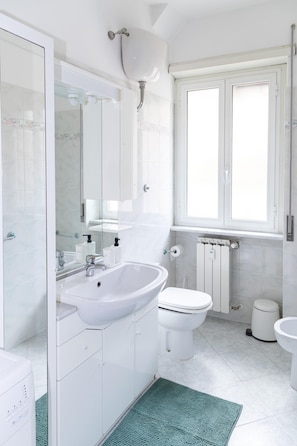 Dusche, Haartrockner, Bidet, Handtücher