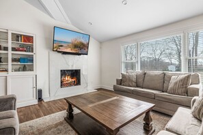 Smart TV, fireplace, video games, books