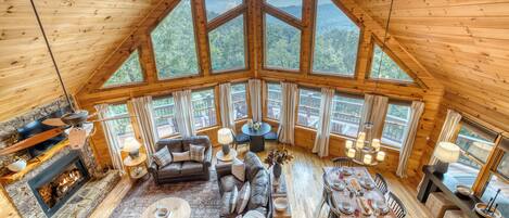 Smart TV, chimenea y libros