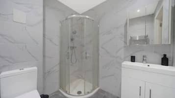 Shower, hair dryer, soap