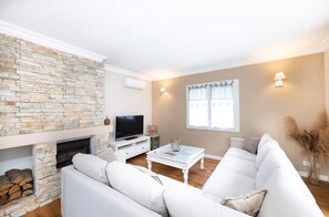 TV, fireplace