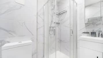 Shower, hair dryer, soap