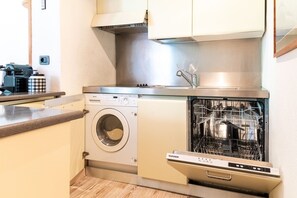 Fridge, stovetop, dishwasher, electric kettle