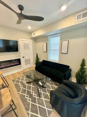 TV, fireplace