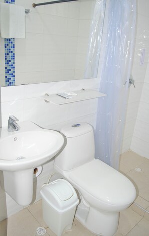 Ducha, toallas, jabón, papel higiénico