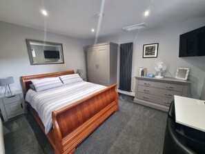 1 bedroom, desk, iron/ironing board, travel cot