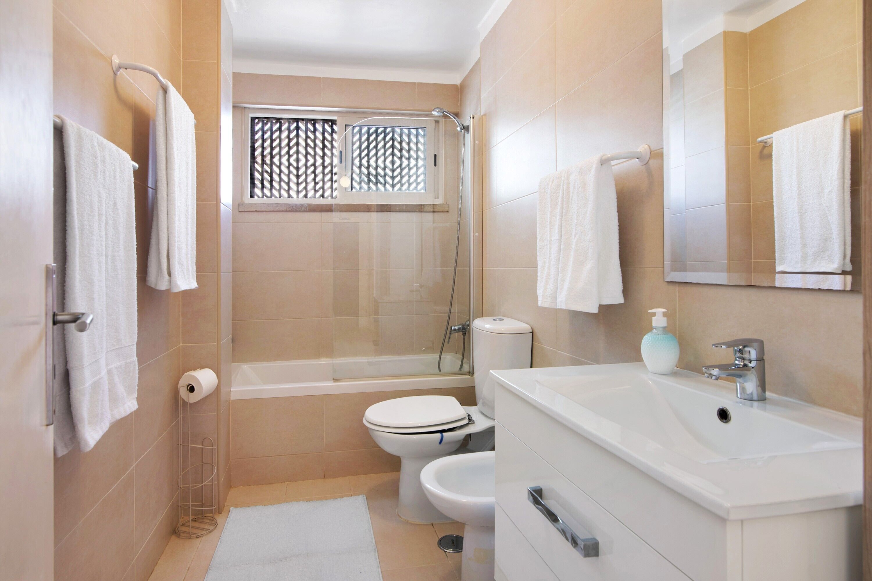 Ducha, secador de pelo, toallas