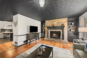 TV, fireplace
