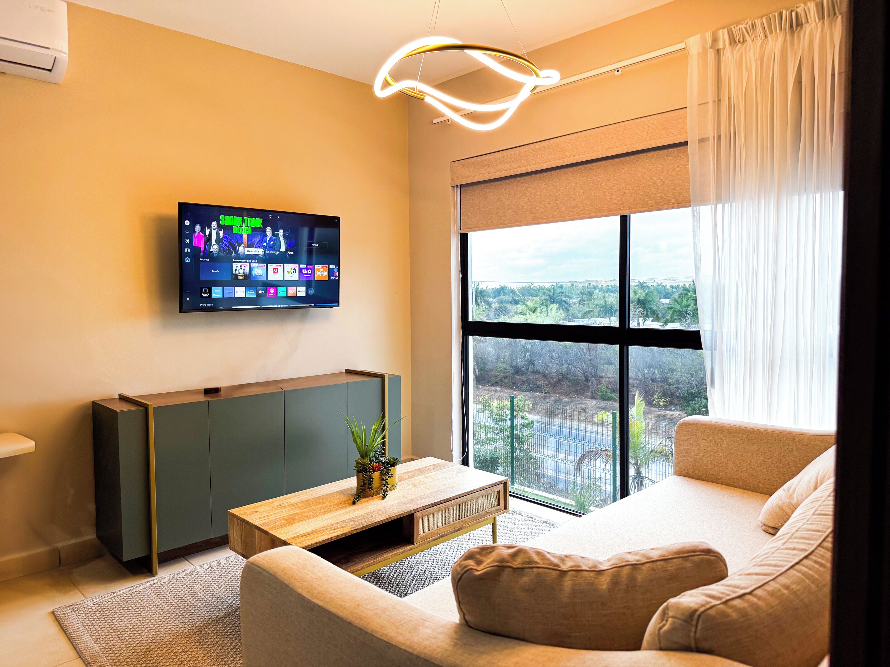 Căn hộ | Khu phòng khách | TV màn hình phẳng 50-inch có truyền hình cáp 