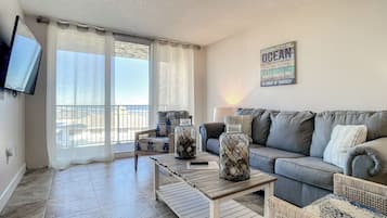 Condo, Multiple Beds, Balcony, Ocean View (Oceania Beach Club 408) | Living area | 42-inch flat-screen TV with digital channels