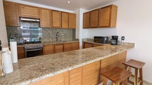 Fridge, microwave, coffee/tea maker, toaster