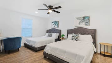 4 bedrooms, desk, iron/ironing board, travel cot