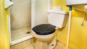 Habitación triple | Baño | Ducha, toallas, jabón y champú