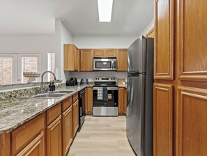 Fridge, microwave, oven, dishwasher