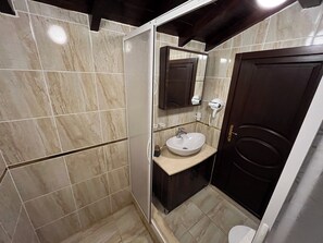 Double Room, Balcony, Mountain View | Bathroom | Shower, hair dryer, towels, soap