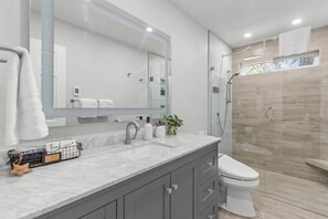Regadera, secadora de cabello, bidet, toallas 