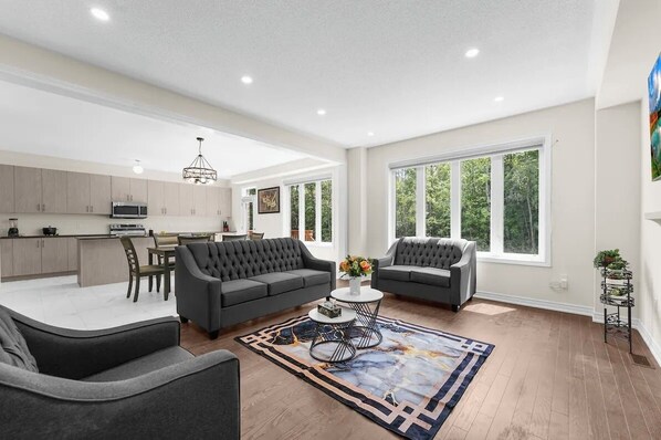 Smart TV, fireplace, music library