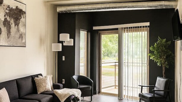 TV - Stylish Black-themed Apartment in Des Moines (Des Moines)