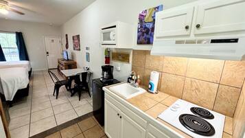 Microwave, stovetop, coffee/tea maker, toaster