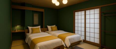 Chambre avec lits jumeaux de style japonais | Couette en duvet d'oie, Wi-Fi gratuit, draps fournis