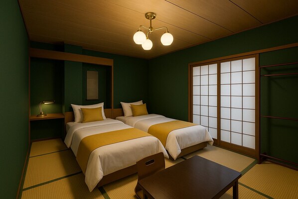 Quarto Twin em estilo japonês | Edredons de pluma, Wi-Fi de cortesia, roupa de cama