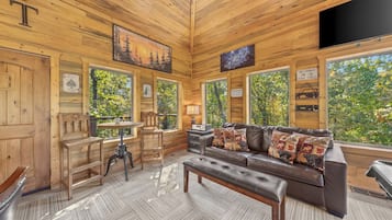 Smart TV, fireplace, foosball, books