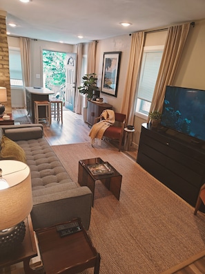 Smart TV, DVD player, books, video library