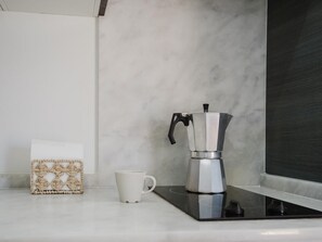 Fridge, microwave, toaster, cookware/dishes/utensils