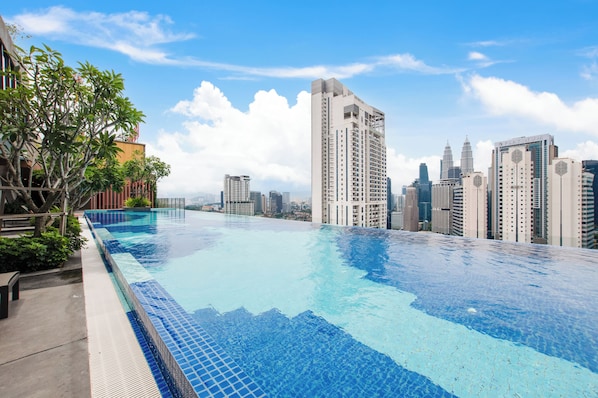 Outdoor pool, sun loungers