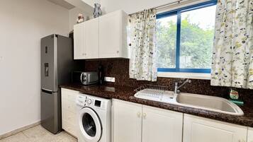 Fridge, microwave, oven, electric kettle