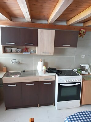 Fridge, oven, stovetop, coffee/tea maker