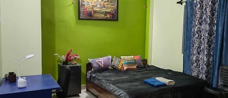 Individually decorated, individually furnished, desk, laptop workspace