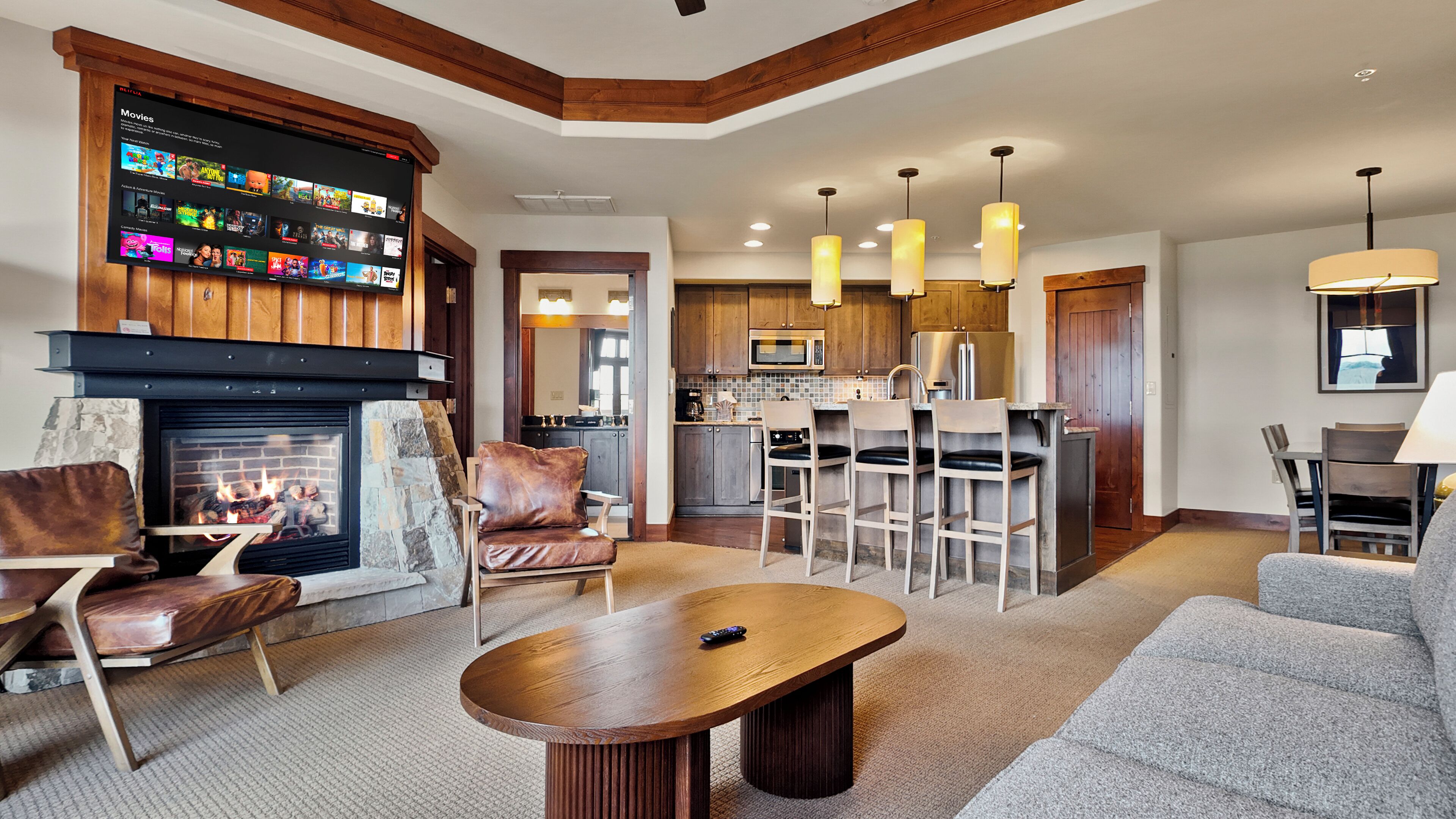 智能电视、壁炉、书