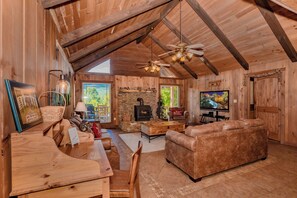 TV, fireplace, video games