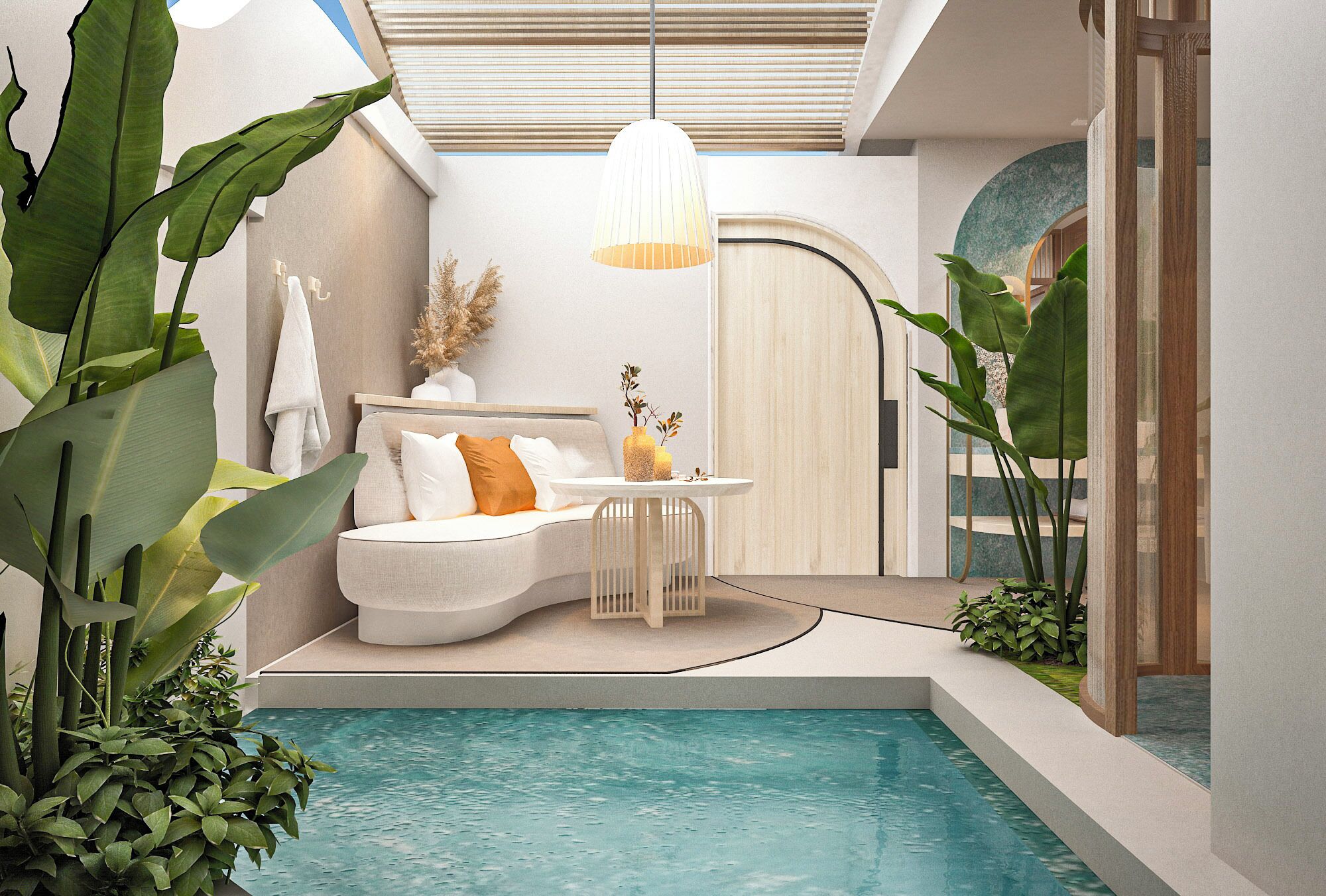 华丽双人房, 阳台, 花园景观 (Casita with Pool) | 起居区