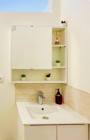 Regadera, secadora de cabello, toallas