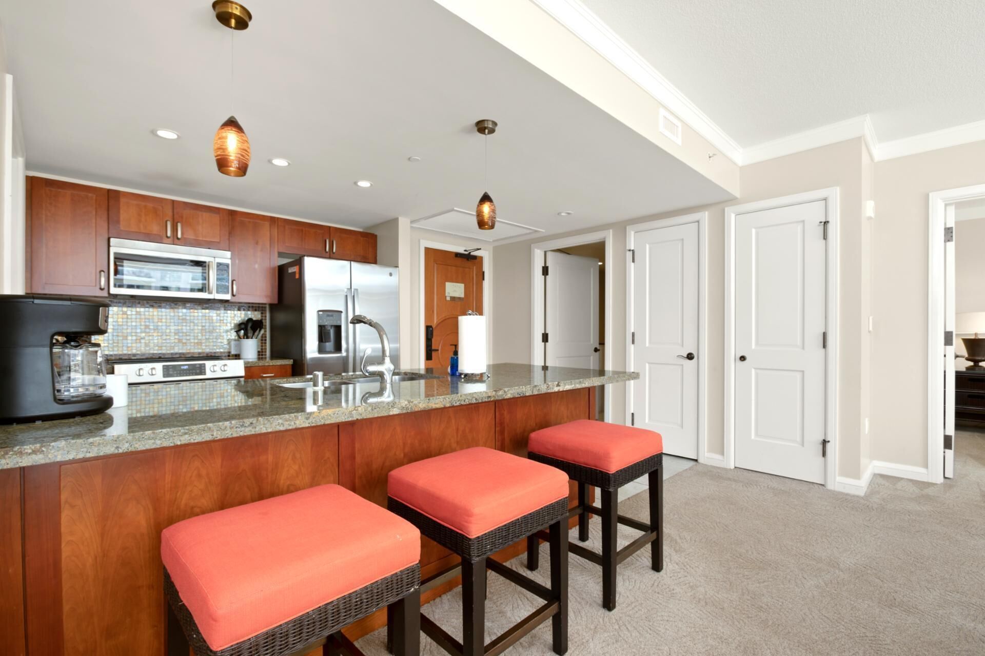 Fridge, microwave, oven, dishwasher