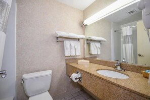 Eenpersoonskamer, 1 kingsize bed | Badkamer | Gratis toiletartikelen, een haardroger, handdoeken, zeep