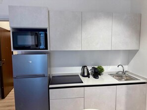 Fridge, stovetop, cookware/dishes/utensils