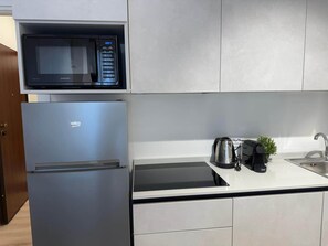 Fridge, stovetop, cookware/dishes/utensils