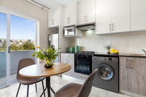 Fridge, microwave, oven, toaster