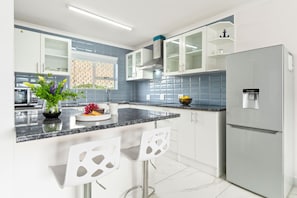 Fridge, microwave, oven, toaster