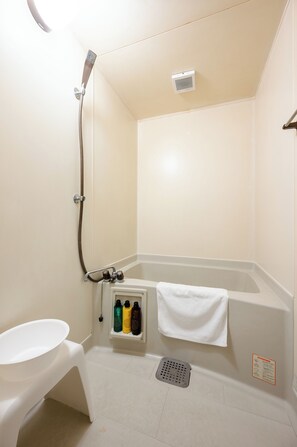 Hair dryer, bidet, towels, soap